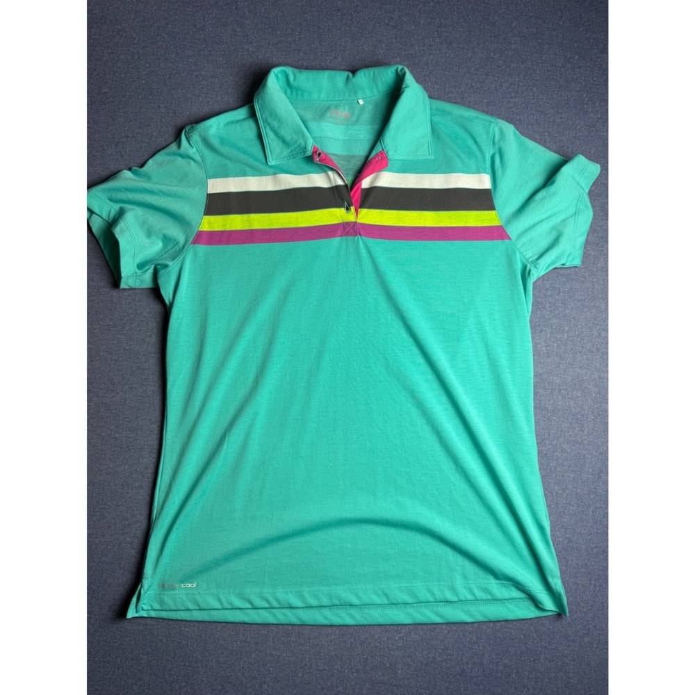 Ping SensorCool Womens XL Golf Polo Teal Green Multi Stripe Performance Shirt